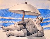 Fernando Botero Famous Paintings - Man On The Beach